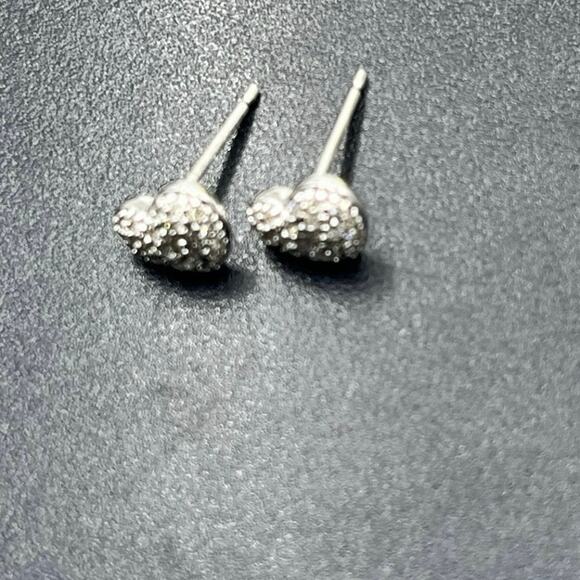 Disney Signed 14K White Gold Micro Pave Diamond Puff Heart Stud Earrings - Picture 6 of 14
